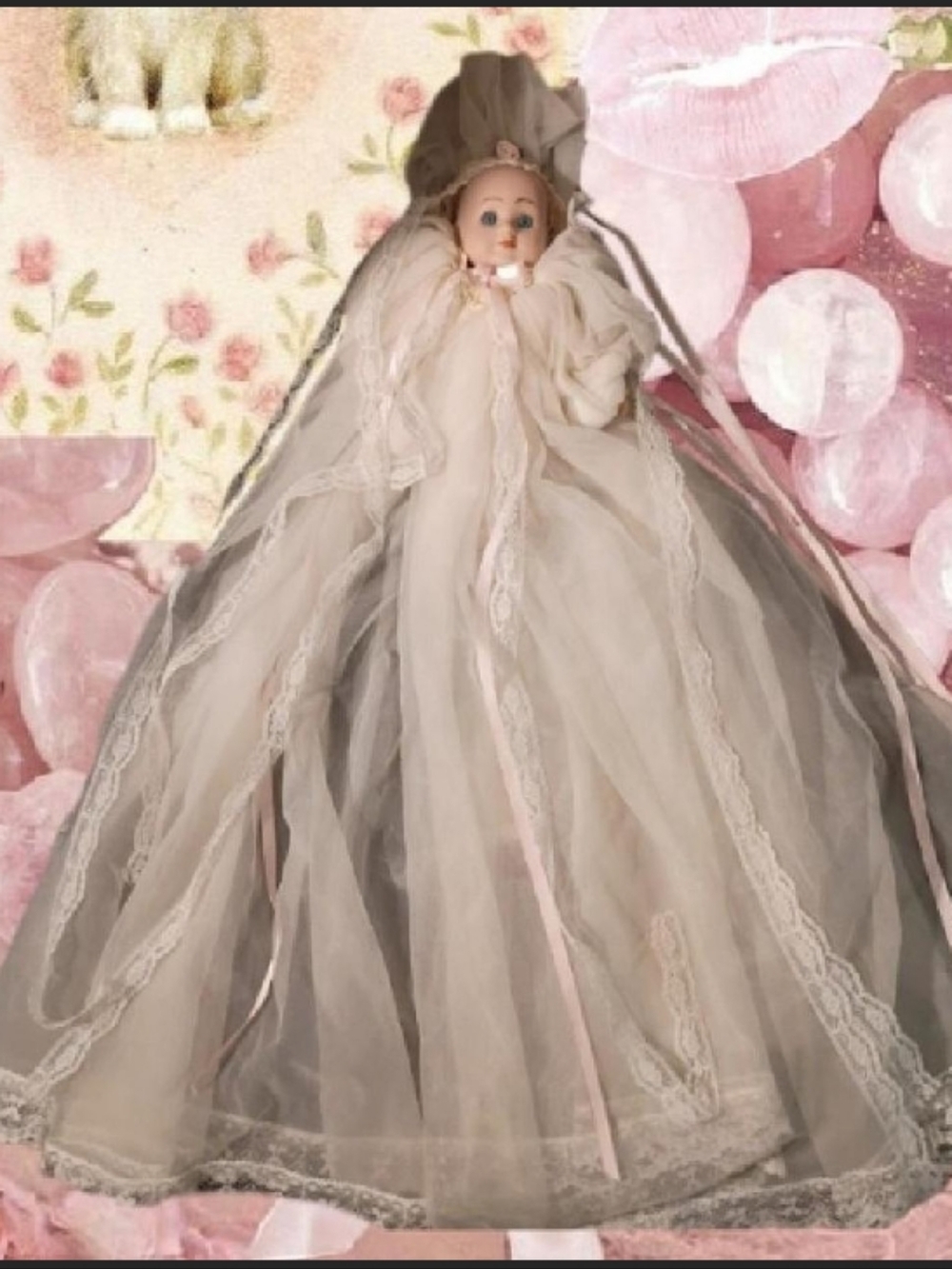 VTG 80s 90s Elsie Massey Originals Victorian Style Baby Doll W/ Long Sheer Gown